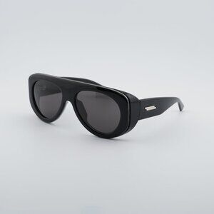 Bottega Veneta BV1362S 001 Sunglasses Black Geometric Frame, Grey Lenses